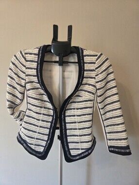 White House Black Market Striped Navy and Cream Women's Size 0 Textured Blazer